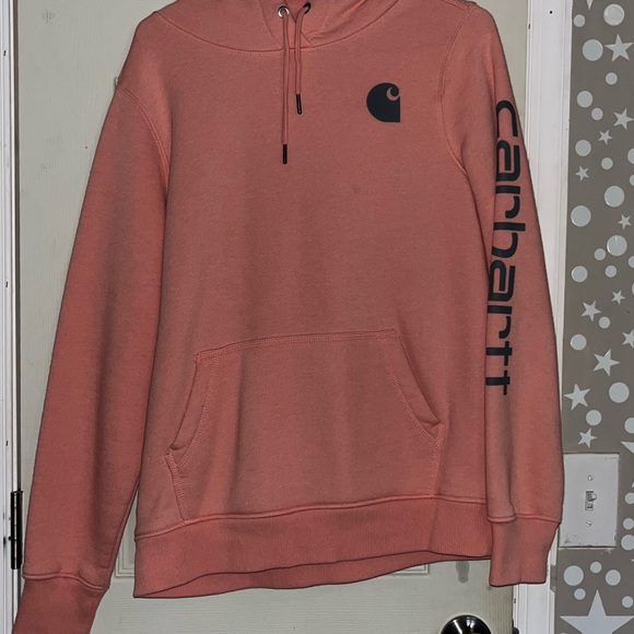 Carhartt Tops - Carhartt Coral Pink Logo Sleeve Hoodie
